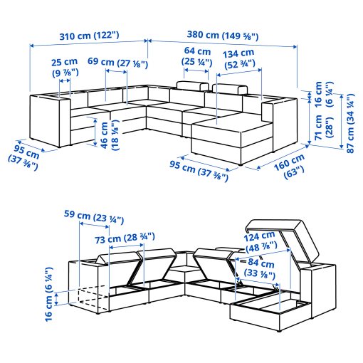JÄTTEBO, U-shaped sofa 7-seat with chaise longue/right with headrests, 895.106.06