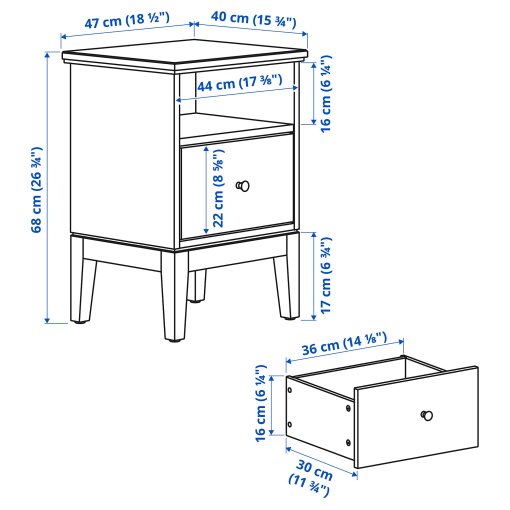 IDANÄS, bedside table, 47x40 cm, 904.588.10
