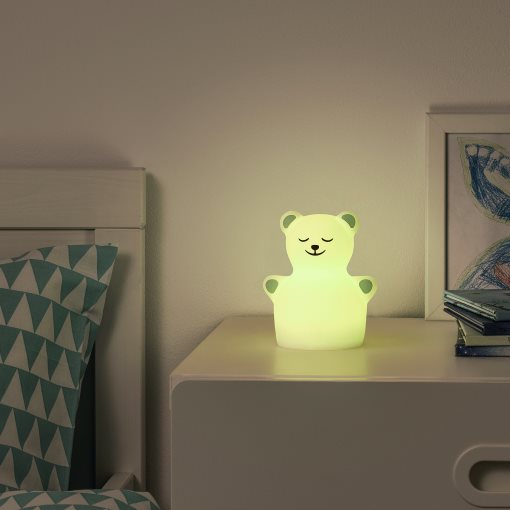 TÖVÄDER, night light with built-in LED light source/bear/battery-operated, 905.169.14