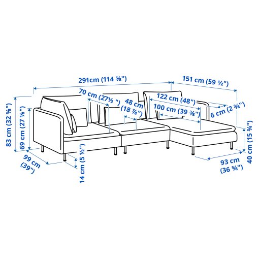 SÖDERHAMN, 4-seat sofa with chaise longue, 993.058.27