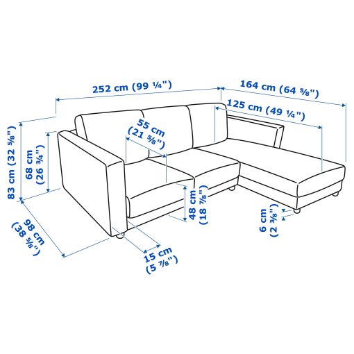 VIMLE, 3-seat sofa with chaise longue, 993.991.09