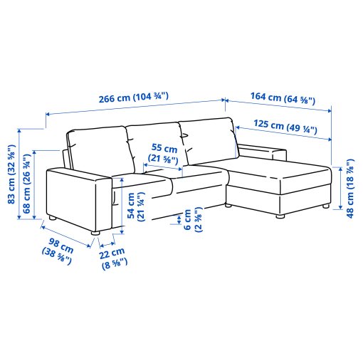 VIMLE, 3-seat sofa with chaise longue with wide armrests, 994.012.92