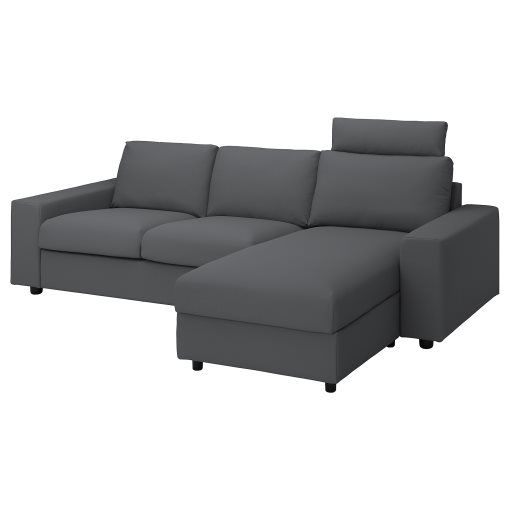 VIMLE, 3-seat sofa with chaise longue with headrest with wide armrests, 994.014.14