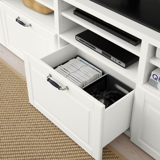 BESTÅ, σύνθεση αποθήκευσης TV/γυάλινες πόρτες/συρτάρια με μαλακό κλείσιμο, 300x42x231 cm, 994.112.48