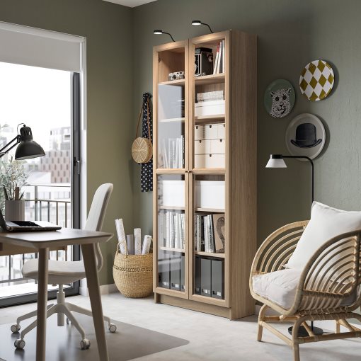 BILLY/OXBERG, bookcase with glass doors, 80x30x202 cm, 994.833.20