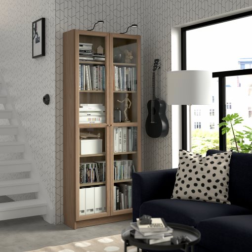 BILLY/OXBERG, bookcase with glass doors, 80x30x202 cm, 994.833.20