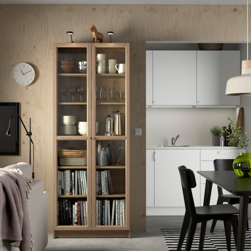 BILLY/OXBERG, bookcase with glass doors, 80x30x202 cm, 994.833.20