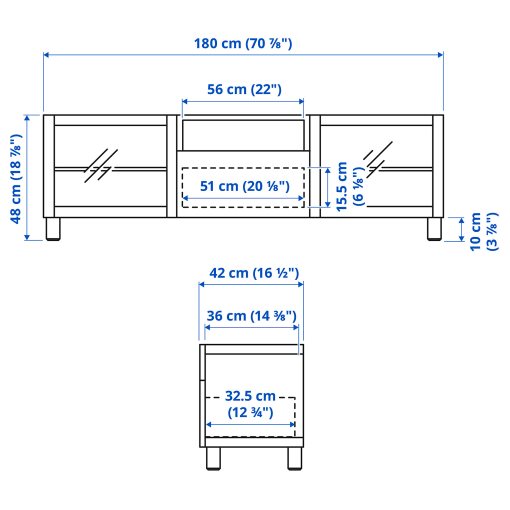 BESTÅ, TV bench with doors/drawer soft closing, 180x42x48 cm, 093.291.92