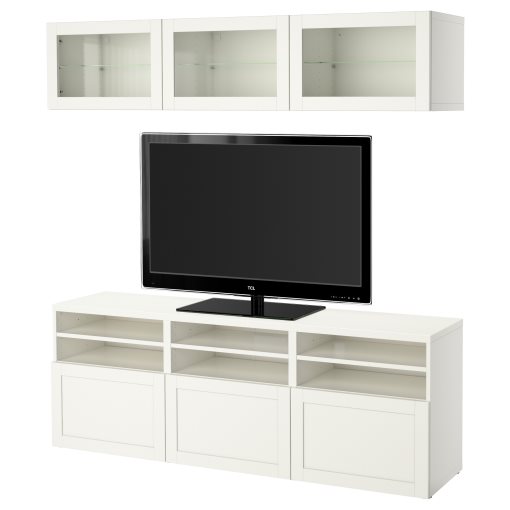 BESTÅ, σύνθεση αποθήκευσης TV/γυάλινες πόρτες/συρτάρια με μαλακό κλείσιμο, 180x42x192 cm, 094.103.71
