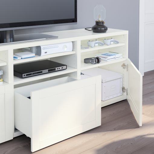 BESTÅ, σύνθεση αποθήκευσης TV/γυάλινες πόρτες/συρτάρια με μαλακό κλείσιμο, 180x42x192 cm, 094.103.71