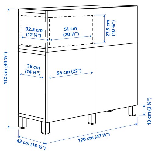 BESTÅ, storage combination with doors/drawers push open, 120x42x112 cm, 094.808.11