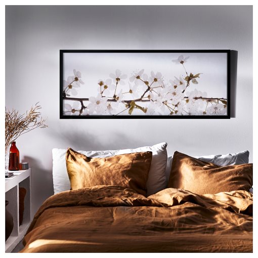 BJÖRKSTA, picture with frame/white flowers, 140x56 cm, 095.089.33