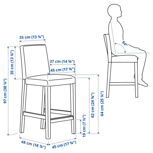 BERGMUND, bar stool with backrest frame, 62 cm, 104.519.59