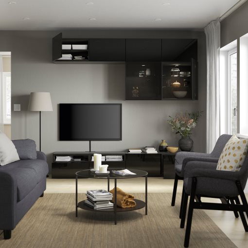 BESTÅ, TV storage combination/glass doors/drawers soft closing, 240x42x231 cm, 194.122.37