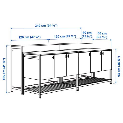 BATSKAR, kitchen island with bar table/outdoor, 240x100 cm, 195.478.25