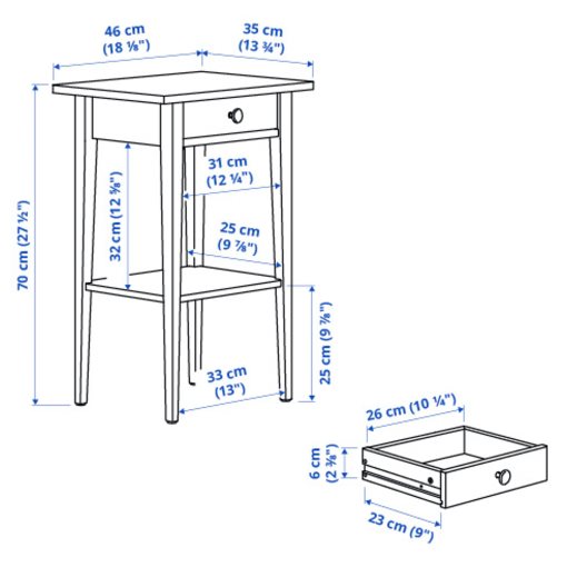 HEMNES, κομοδίνο, 46x35 cm, 202.004.56