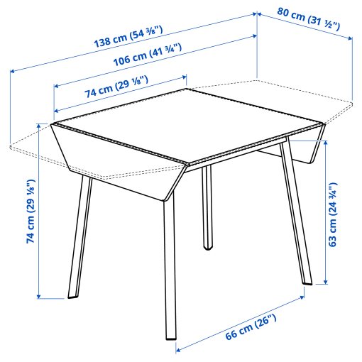 IKEA PS 2012, τραπέζι με πτυσσόμενα φύλλα, 74/106/138x80 cm, 202.068.06