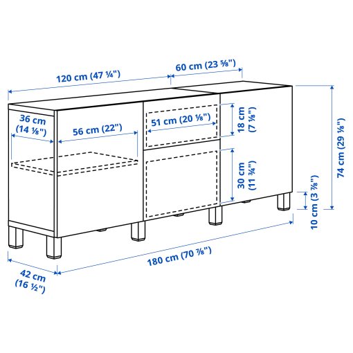 BESTÅ, storage combination with drawers soft-closing, 180x42x74 cm, 291.956.72