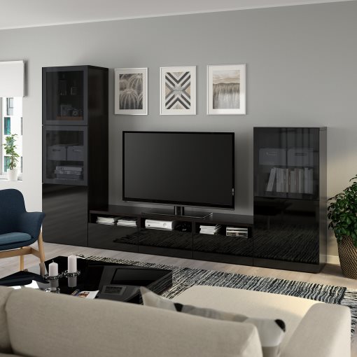 BESTÅ, σύνθεση αποθήκευσης TV/γυάλινες πόρτες/συρτάρια με μαλακό κλείσιμο, 300x42x193 cm, 293.307.88
