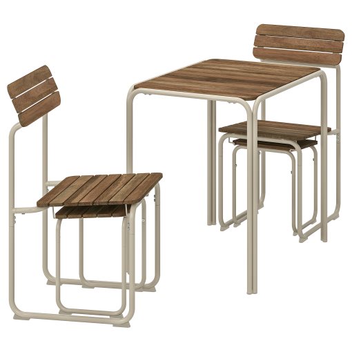 FURUON, dining table with 2 chairs/2 footstools/outdoor, 56x75 cm, 305.437.36