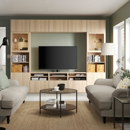 BESTÅ, σύνθεση αποθήκευσης TV/γυάλινες πόρτες/συρτάρια ανοίγματος με πίεση, 300x42x231 cm, 394.110.10