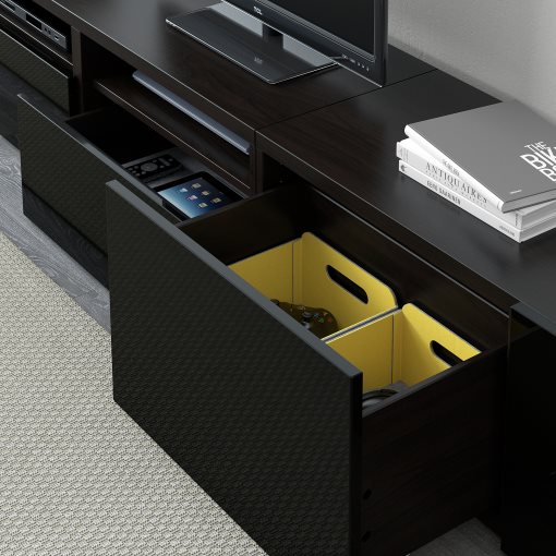 BESTÅ, TV storage combination/glass doors/drawers soft closing, 240x42x231 cm, 394.122.36