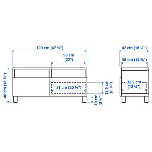 BESTÅ, TV bench with drawers push open, 120x42x48 cm, 394.200.19