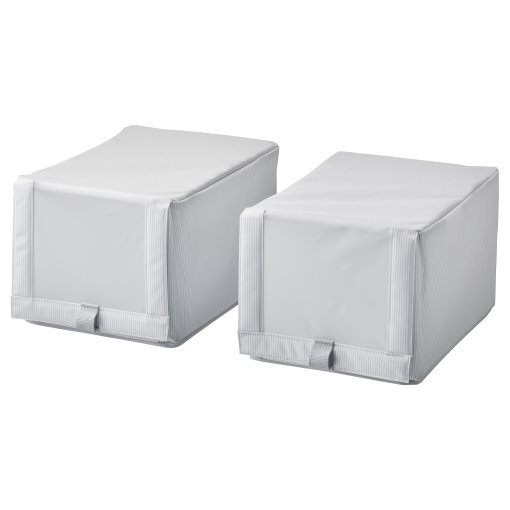 HEMMAFIXARE, shoe box/fabric striped/2 pack, 23x34x19 cm, 405.039.14