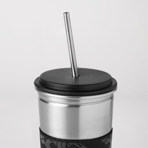 LÅNESPELARE, mug with lid and straw, 405.078.46