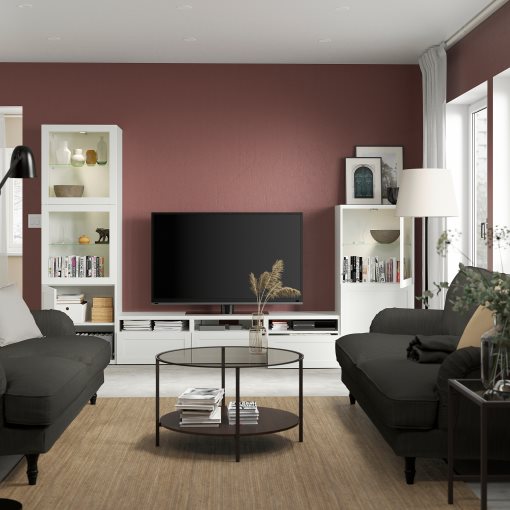 BESTÅ, σύνθεση αποθήκευσης TV/γυάλινες πόρτες/συρτάρια με μαλακό κλείσιμο, 300x42x193 cm, 493.307.92