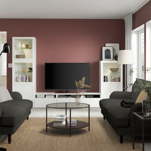 BESTÅ, σύνθεση αποθήκευσης TV/γυάλινες πόρτες/συρτάρια με μαλακό κλείσιμο, 300x42x193 cm, 493.307.92
