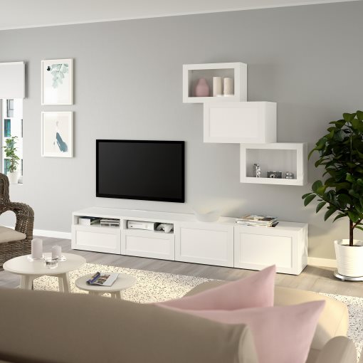 BESTÅ, TV storage combination/glass doors/drawers push open, 240x42x190 cm, 494.113.02