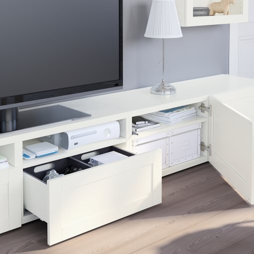BESTÅ, TV storage combination/glass doors/drawers push open, 240x42x190 cm, 494.113.02