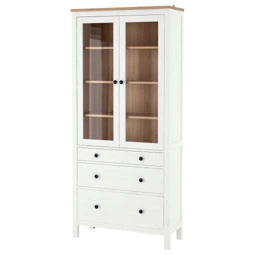 HEMNES, glass-door cabinet with 3 drawers, 504.135.07