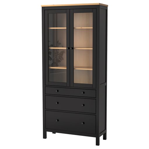 HEMNES, glass-door cabinet with 3 drawers, 504.522.97
