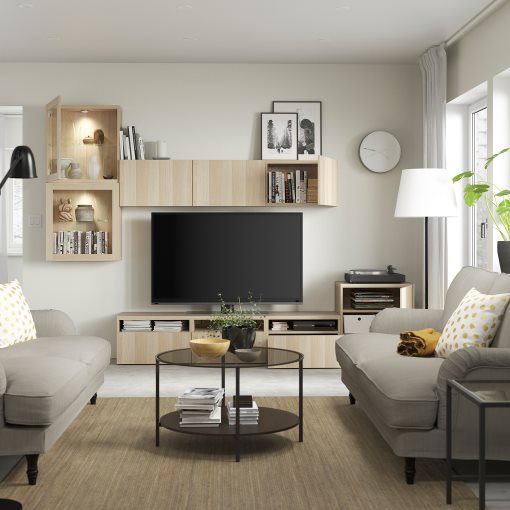 BESTÅ, TV storage combination/glass doors/drawers soft closing, 300x42x211 cm, 594.068.33