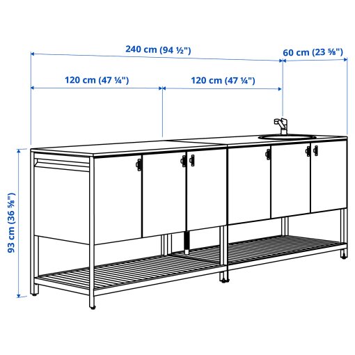 BATSKAR, κουζίνα με ντουλάπι νεροχύτη/εξωτερικού χώρου, 240x60 cm, 595.478.33