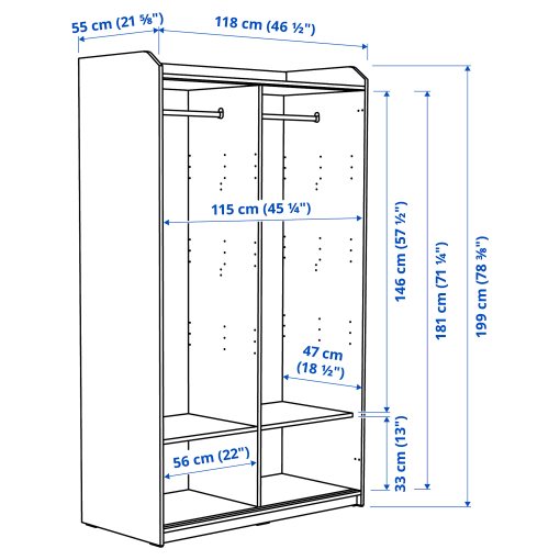 HAUGA, wardrobe with sliding doors, 118x55x199 cm, 604.569.16