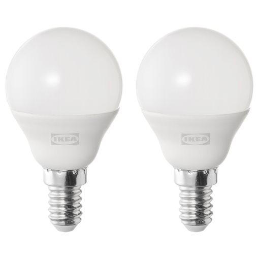 SOLHETTA, LED bulb E14 470 lumen/globe, 2 pack, 605.100.32