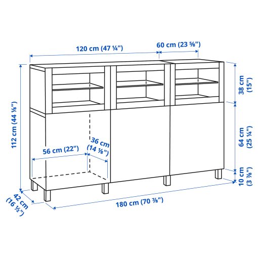 BESTÅ, storage combination with doors, 180x42x112 cm, 692.080.26
