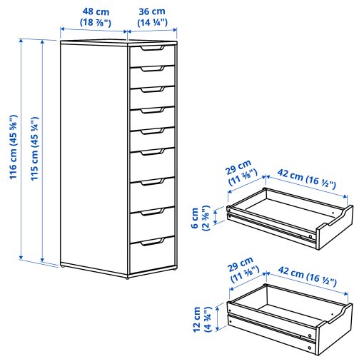 ALEX, drawer unit with 9 drawers, 36x116 cm, 904.861.39