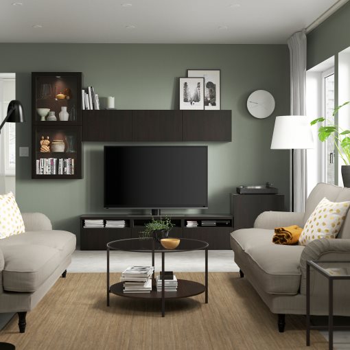BESTÅ, TV storage combination/glass doors/drawers push open, 300x42x211 cm, 994.067.08