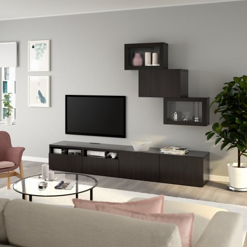 BESTÅ, σύνθεση αποθήκευσης TV/γυάλινες πόρτες/συρτάρια με μαλακό κλείσιμο, 240x42x190 cm, 994.113.14