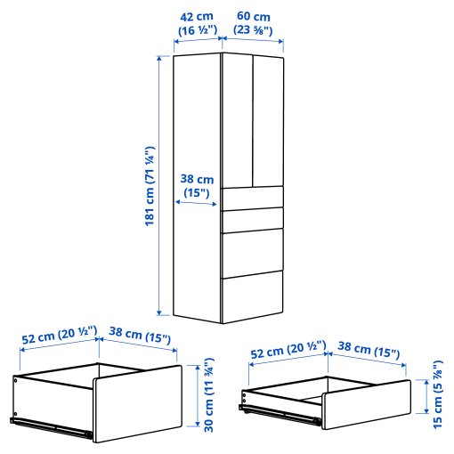 SMASTAD/PLATSA, wardrobe with 4 drawers, 60x42x181 cm, 994.263.63