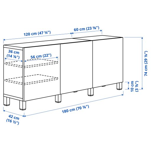 BESTÅ, storage combination with doors, 180x42x74 cm, 091.399.03