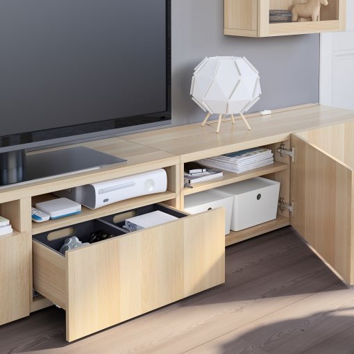 BESTÅ, σύνθεση αποθήκευσης TV/γυάλινες πόρτες/συρτάρια ανοίγματος με πίεση, 240x42x190 cm, 194.113.08