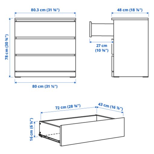 MALM, chest of 3 drawers, 80x78 cm, 204.035.62