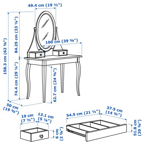 HEMNES, dressing table with mirror, 303.744.13