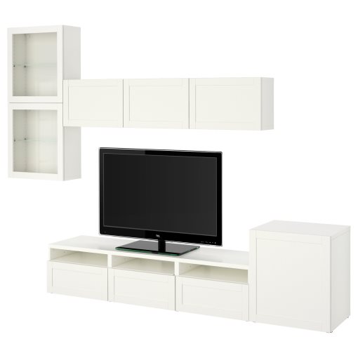 BESTÅ, TV storage combination/glass doors/drawers push open, 300x42x211 cm, 394.067.25