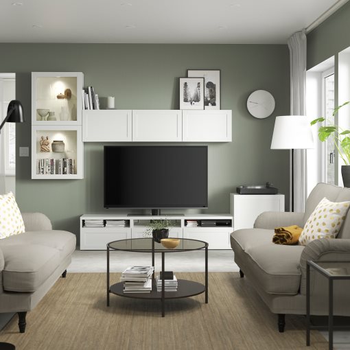 BESTÅ, TV storage combination/glass doors/drawers push open, 300x42x211 cm, 394.067.25